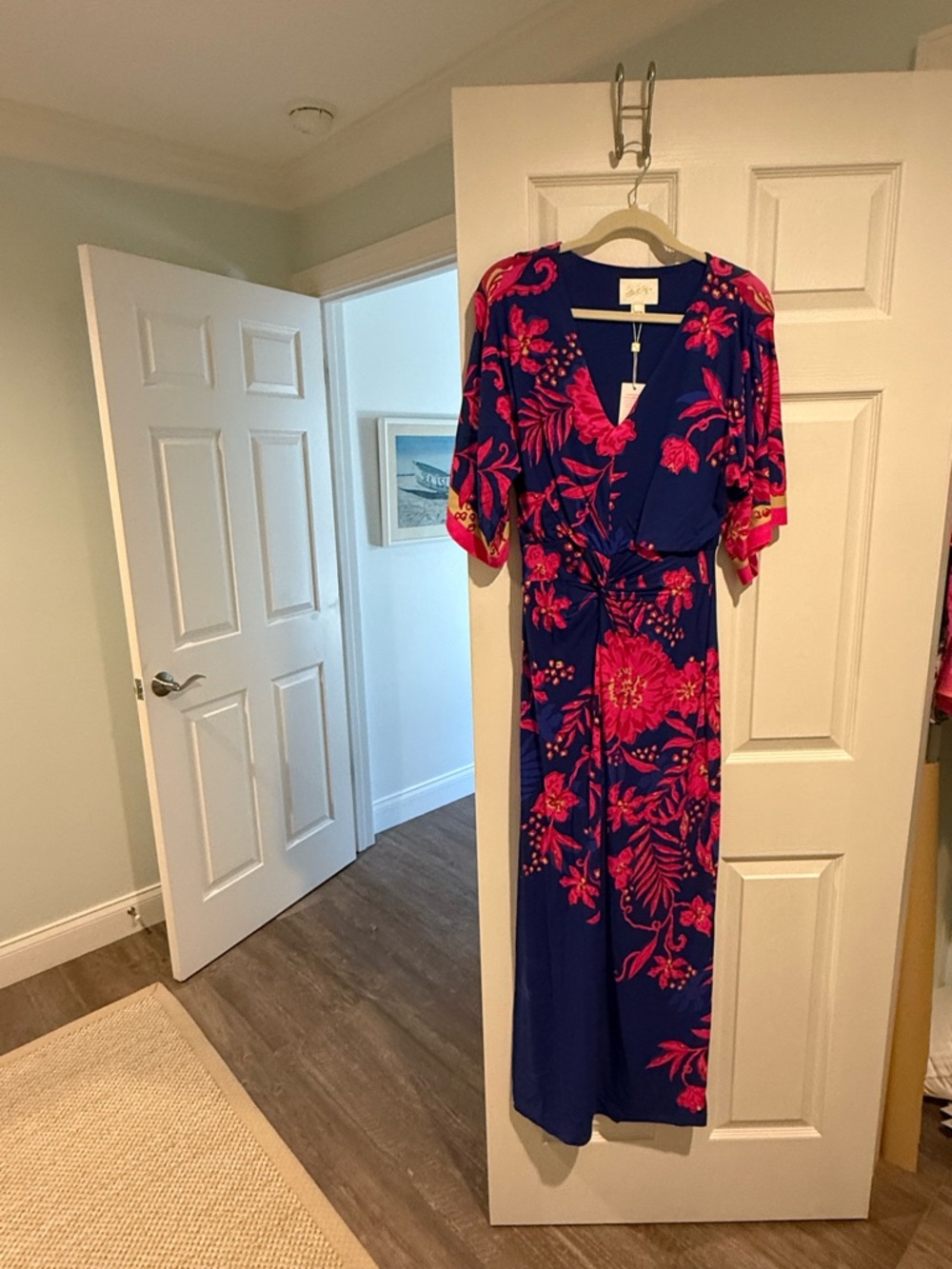 Lilly Pulitzer Royal Blue Adalyn Maxi Dress with Fuchsia Floral Print